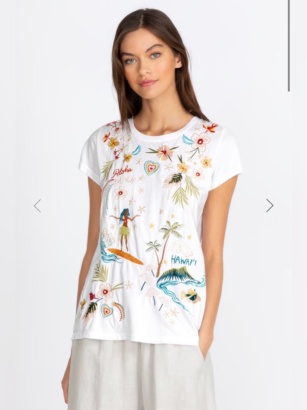 Johnny Was Hawaii Embroidered Cap Sleeve Tee